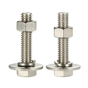 Mellewell 1/4-20 x 4 Hex Head Bolts with Hex Nuts and Thick Flat & Lock Washers, Fully Threaded, Stainless Steel 18-8, Plain Finish, 8 Sets