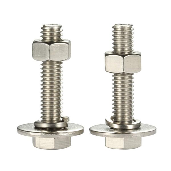 Mellewell 1/4-20 x 4 Hex Head Bolts with Hex Nuts and Thick Flat & Lock Washers, Fully Threaded, Stainless Steel 18-8, Plain Finish, 8 Sets