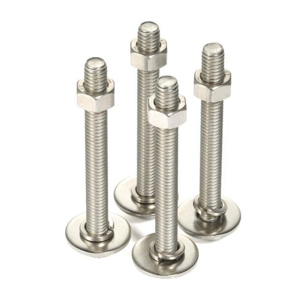 Mellewell 1/4-20 x 4 Hex Head Bolts with Hex Nuts and Thick Flat & Lock Washers, Fully Threaded, Stainless Steel 18-8, Plain Finish, 8 Sets