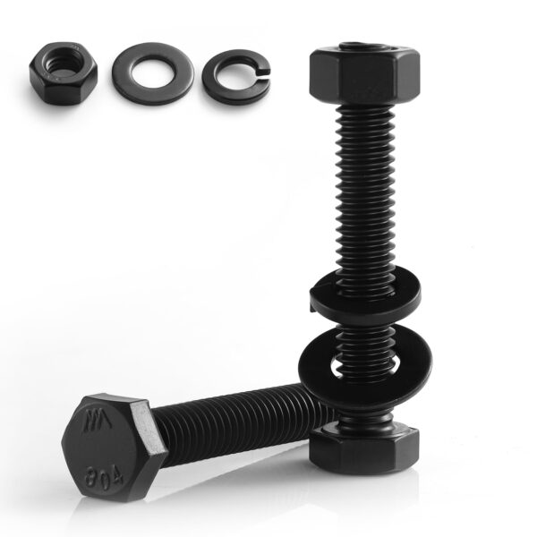 3/8-16 x 3 Hex Head Screws Bolts,Hex Nuts,Flat & Lock Washers,304 Stainless Steel 18-8,Black Zinc Plated,Fully Threaded(4 Sets)