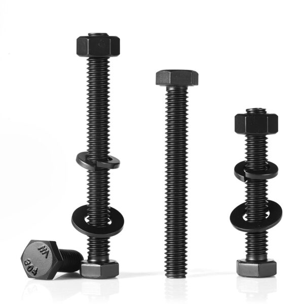3/8-16 x 3 Hex Head Screws Bolts,Hex Nuts,Flat & Lock Washers,304 Stainless Steel 18-8,Black Zinc Plated,Fully Threaded(4 Sets)