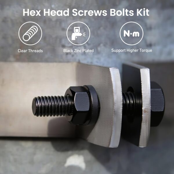 3/8-16 x 3 Hex Head Screws Bolts,Hex Nuts,Flat & Lock Washers,304 Stainless Steel 18-8,Black Zinc Plated,Fully Threaded(4 Sets)
