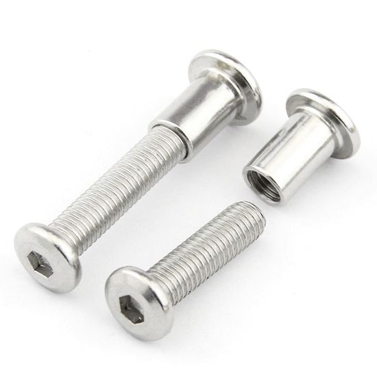 Flat Head Socket Hex Drive Bolt and Barrel Nut for Furniture Connector Caps Stainless Steel 304